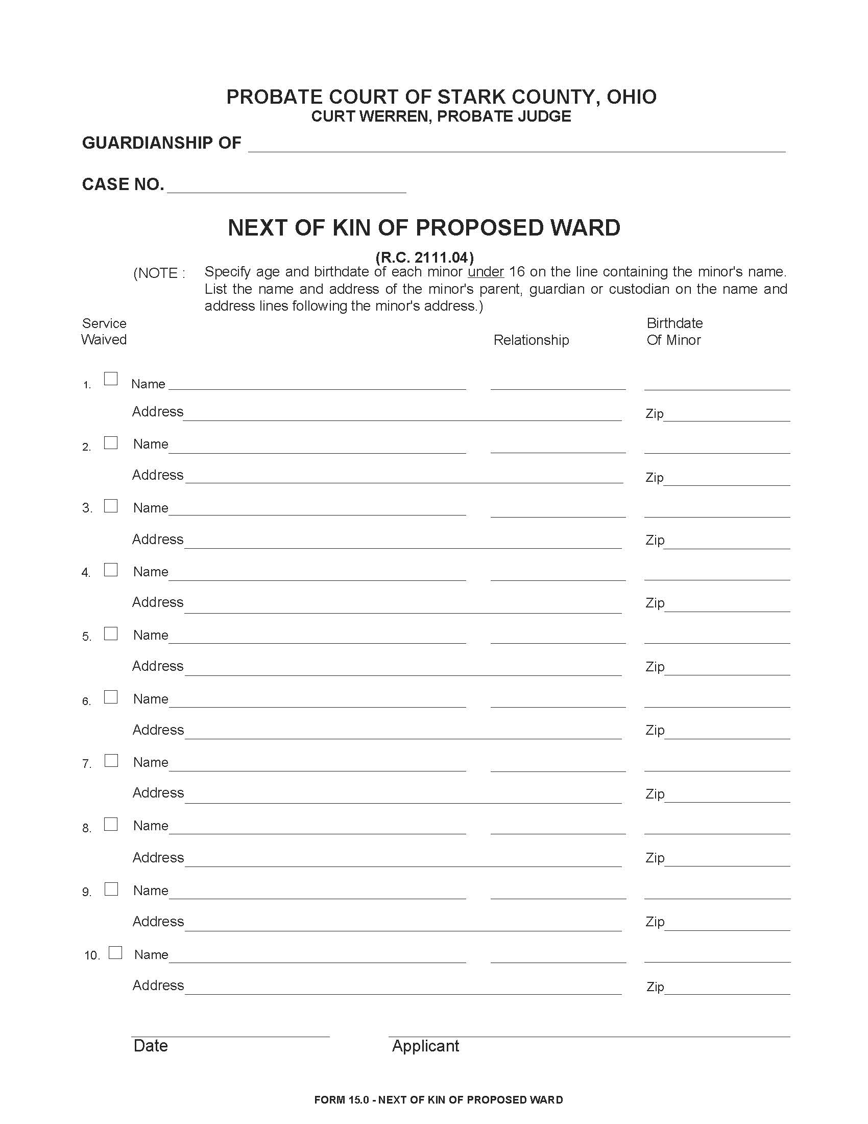 Next Of Kin Of Proposed Ward {15.0} | Pdf Fpdf Doc Docx | Ohio
