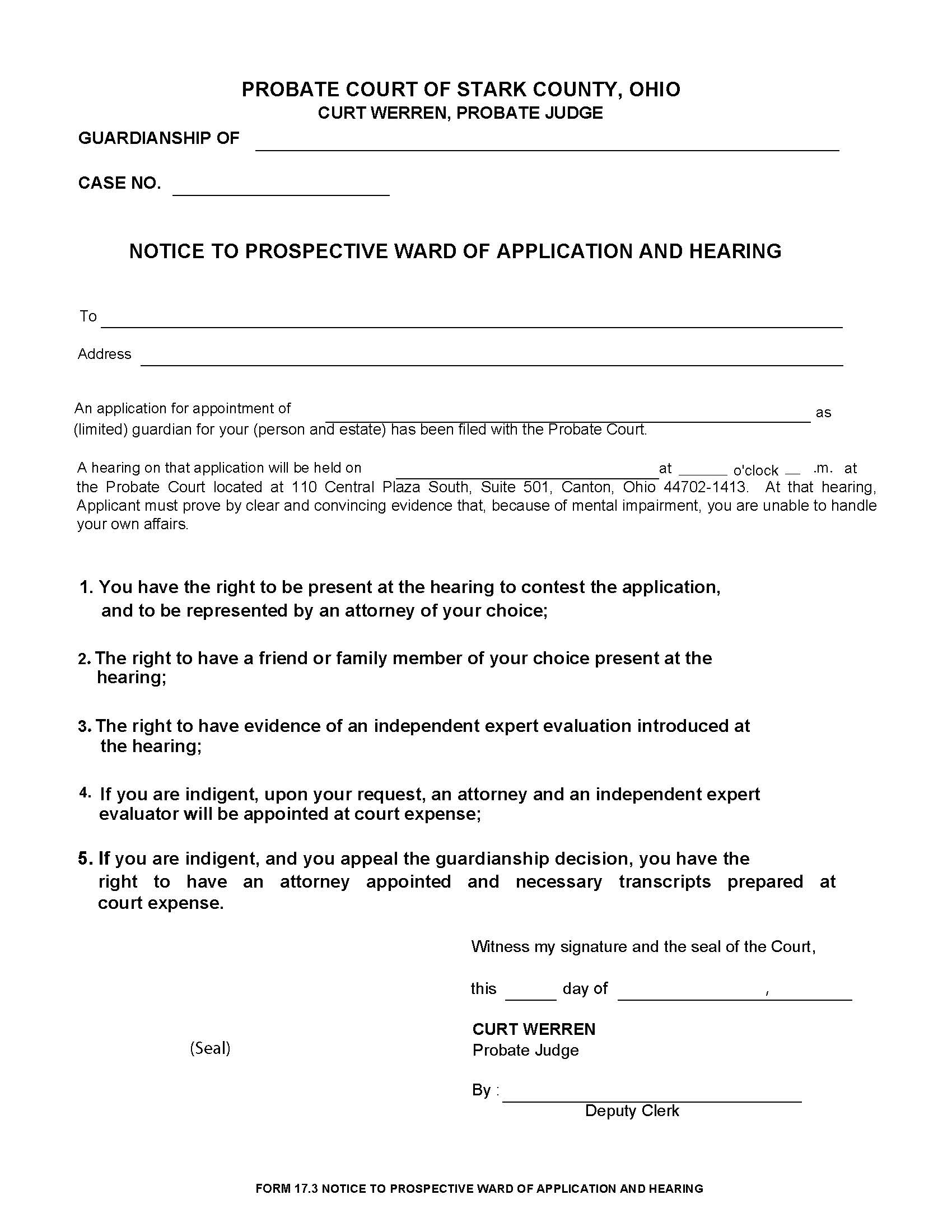 Notice To Prospective Ward Of Application And Hearing {17.3} | Pdf Fpdf Doc Docx | Ohio
