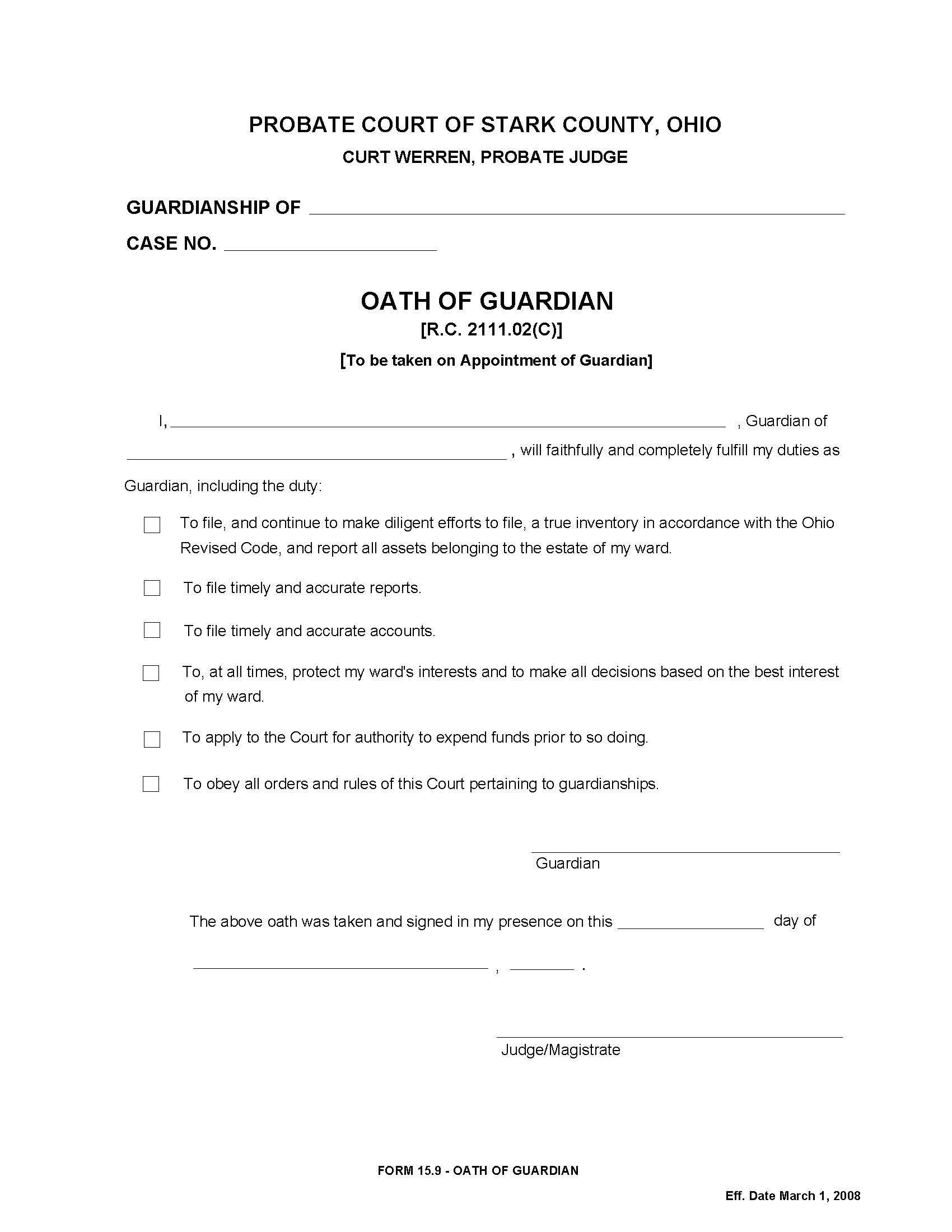 Oath Of Guardian {15.9} | Pdf Fpdf Doc Docx | Ohio