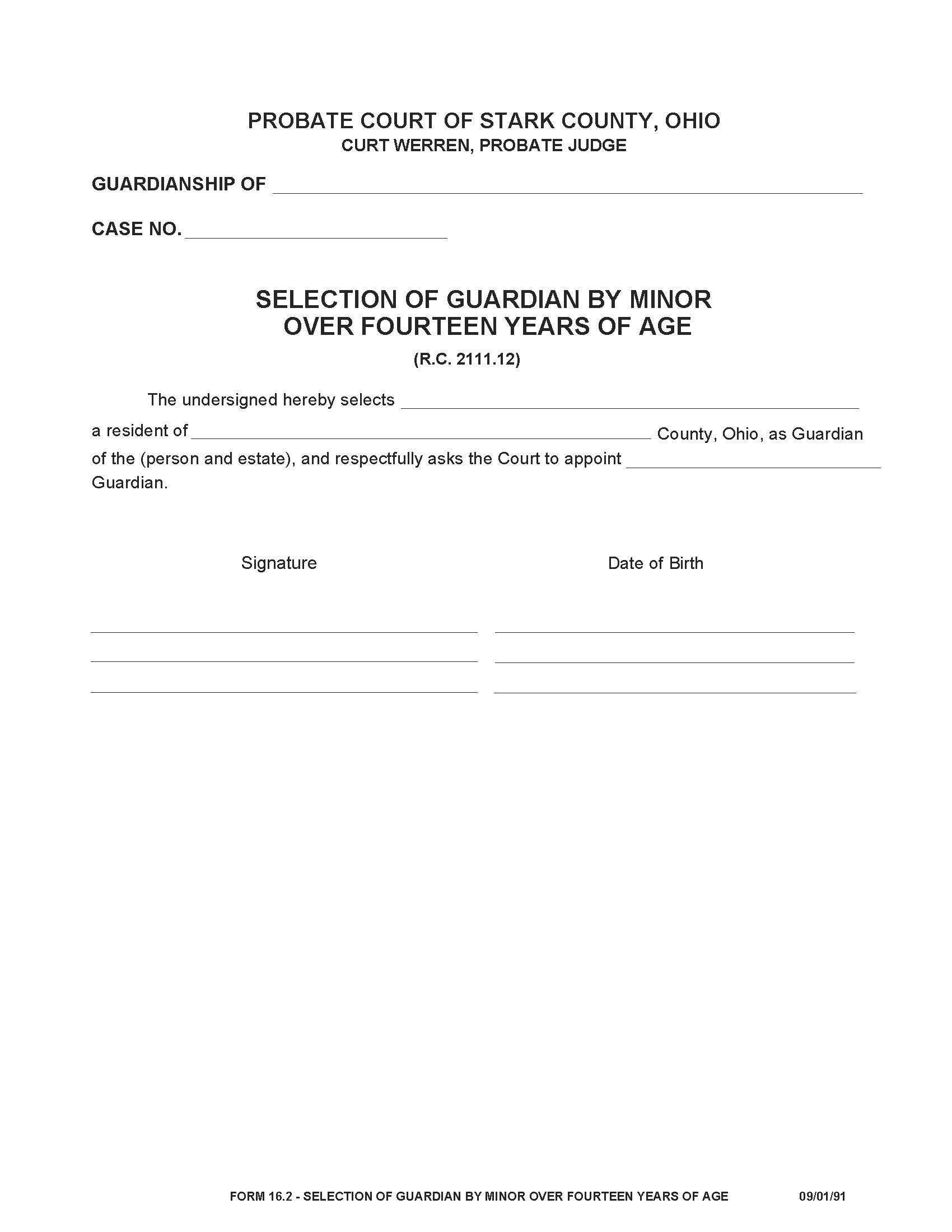 Selection Of Guardian By Minor Over Fourteen Years Of Age {16.2} | Pdf Fpdf Doc Docx | Ohio