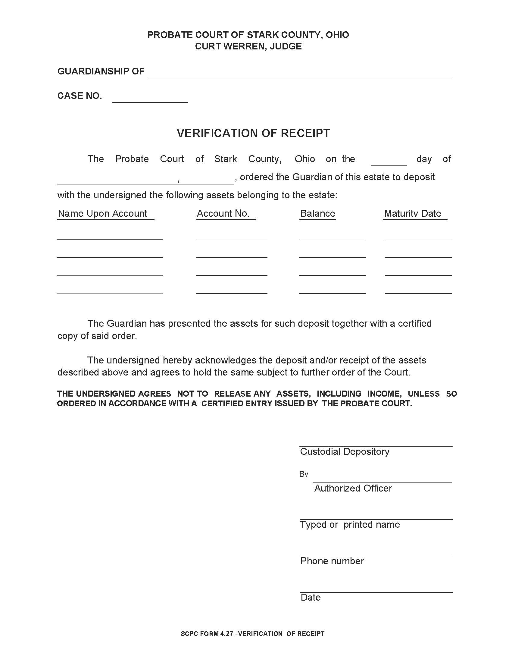 Verification Of Receipt {4.27} | Pdf Fpdf Doc Docx | Ohio