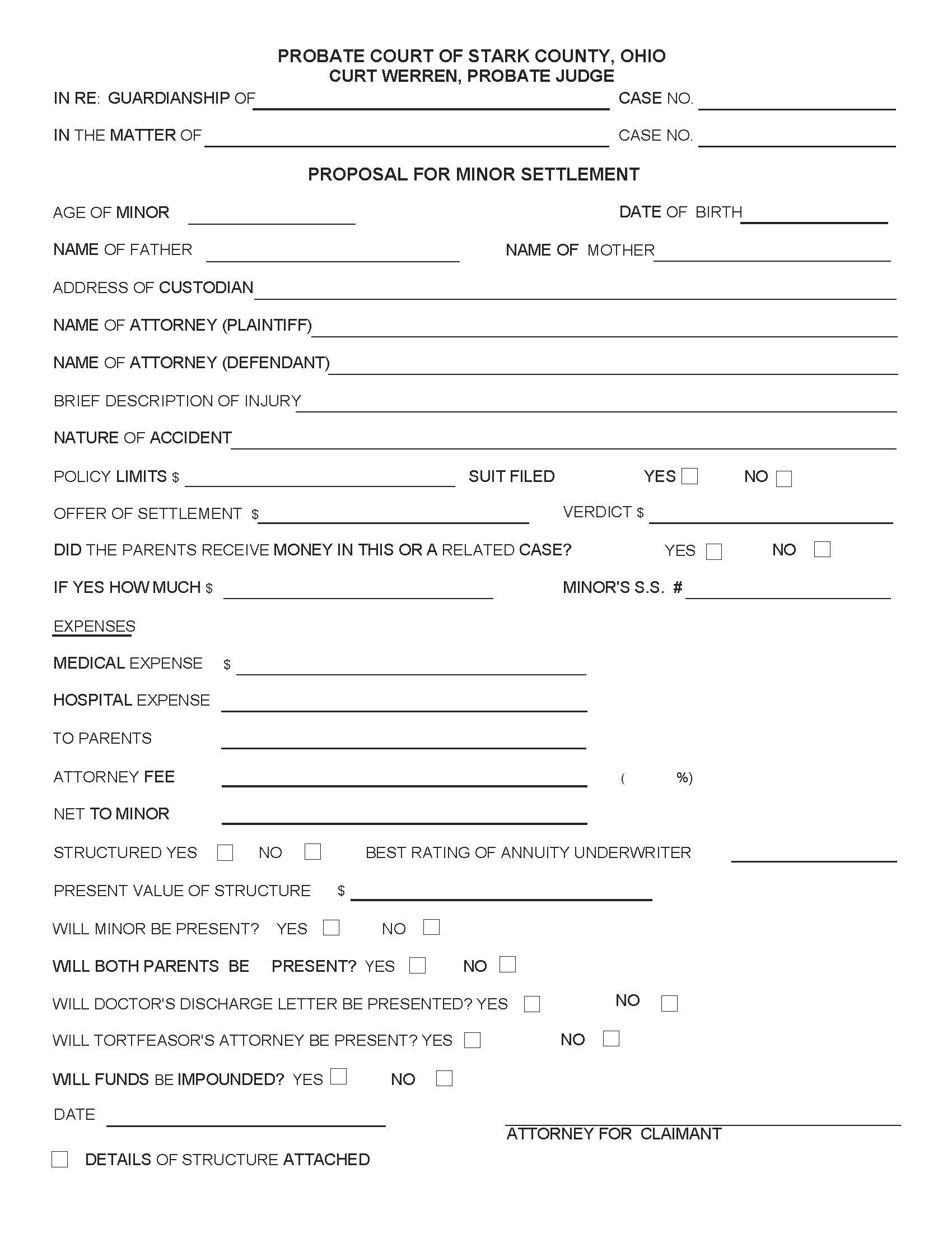 Proposal For Minor Settlement | Pdf Fpdf Doc Docx | Ohio