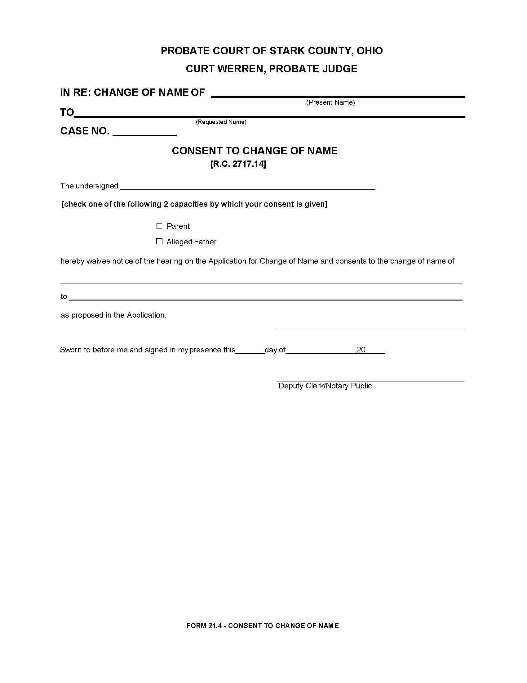 Consent To Change Of Name {21.4} | Pdf Fpdf Doc Docx | Ohio