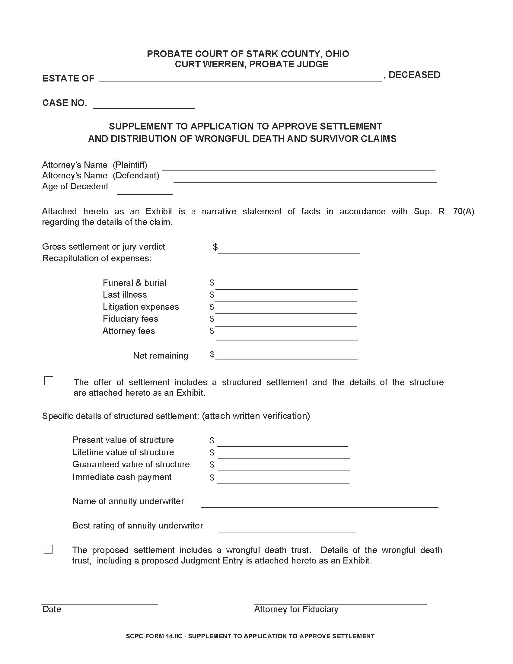 Supplement To Application To Approve Settlement And Distribution Of Wrongful Death And Survival Claims {14.0C} | Pdf Fpdf Doc Docx | Ohio