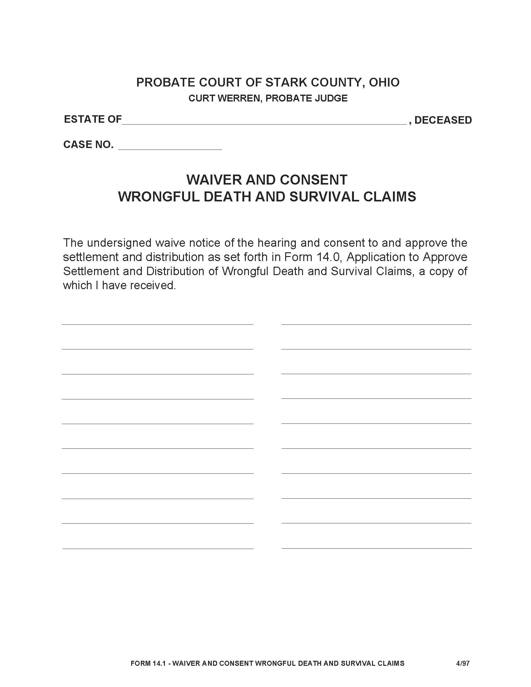 Waiver And Consent Wrongful Death And Survival Claims {14.1} | Pdf Fpdf Doc Docx | Ohio