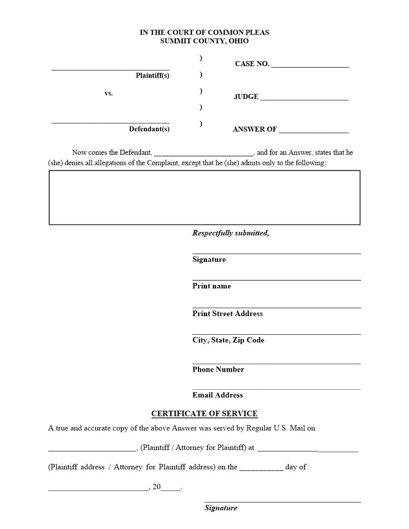 Answer Of | Pdf Fpdf Doc Docx | Ohio