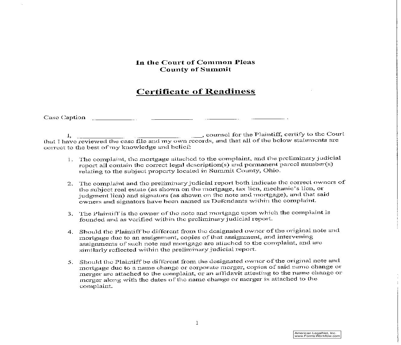 Certificate Of Readiness | Pdf Doc Docx | Ohio