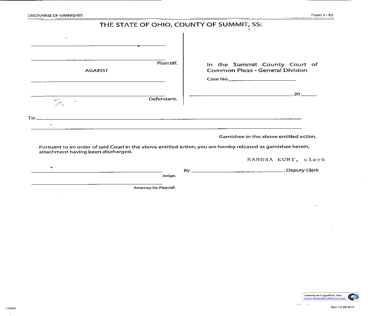 Discharge Of Garnishee | Pdf Fpdf Doc Docx | Ohio