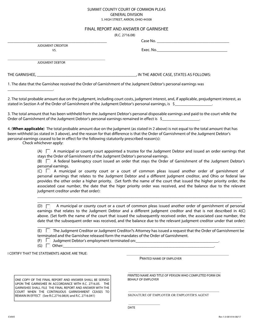 Final Report And Answer Of Garnishee | Pdf Fpdf Doc Docx | Ohio