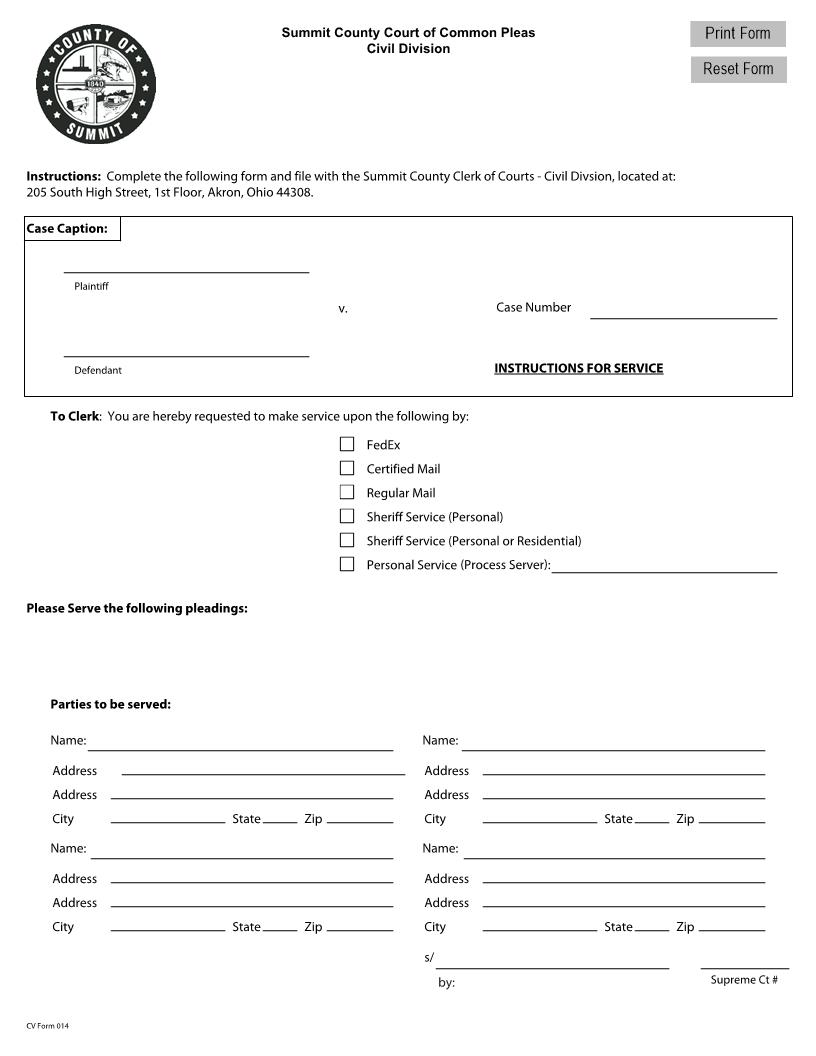 Instructions For Service | Pdf Fpdf Doc Docx | Ohio