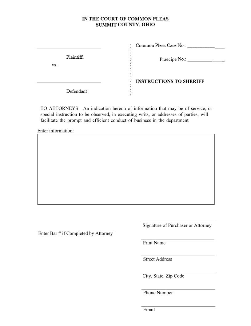 Instructions To Sherrif | Pdf Fpdf Doc Docx | Ohio
