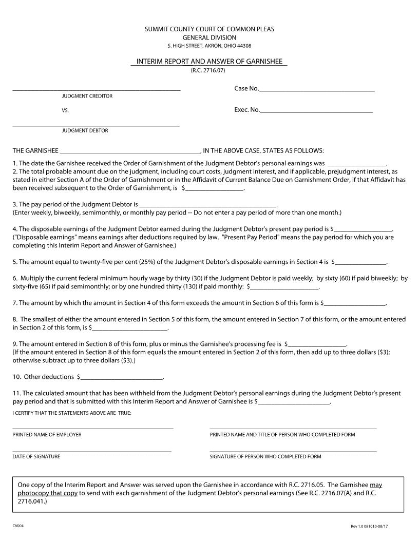 Interim Report And Answer Of Garnishee | Pdf Fpdf Doc Docx | Ohio