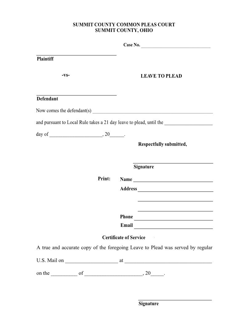 Leave To Plead | Pdf Fpdf Doc Docx | Ohio
