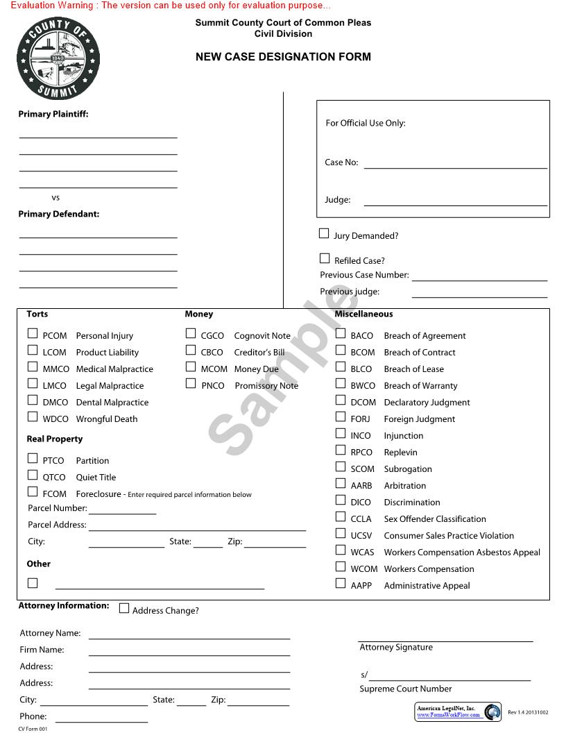 New Case Designation Form | Pdf Fpdf Doc Docx | Ohio