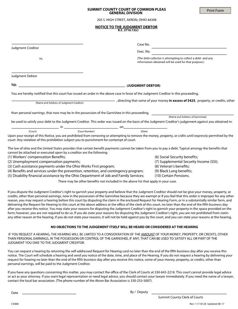 Notice To The Judgment Debtor | Pdf Fpdf Doc Docx | Ohio