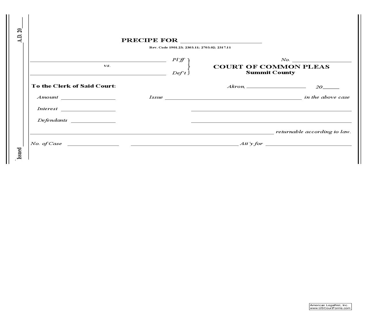 Precipe For | Pdf Fpdf Doc Docx | Ohio