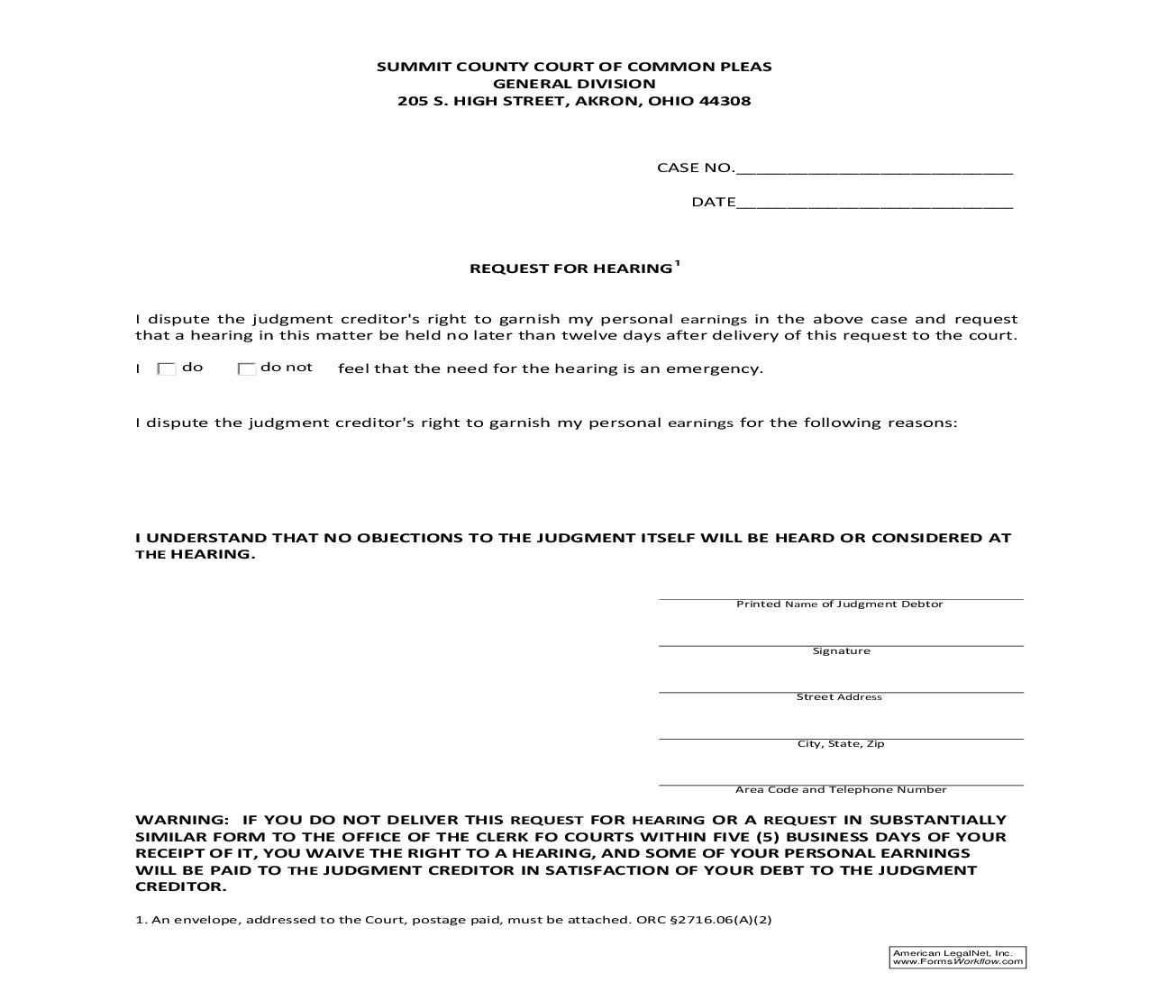 Request For Hearing | Pdf Fpdf Doc Docx | Ohio