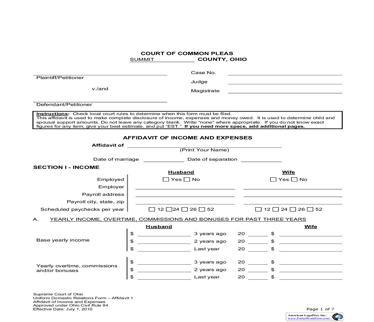 Affidavit Of Income Expenses And Property | Pdf Fpdf Doc Docx | Ohio