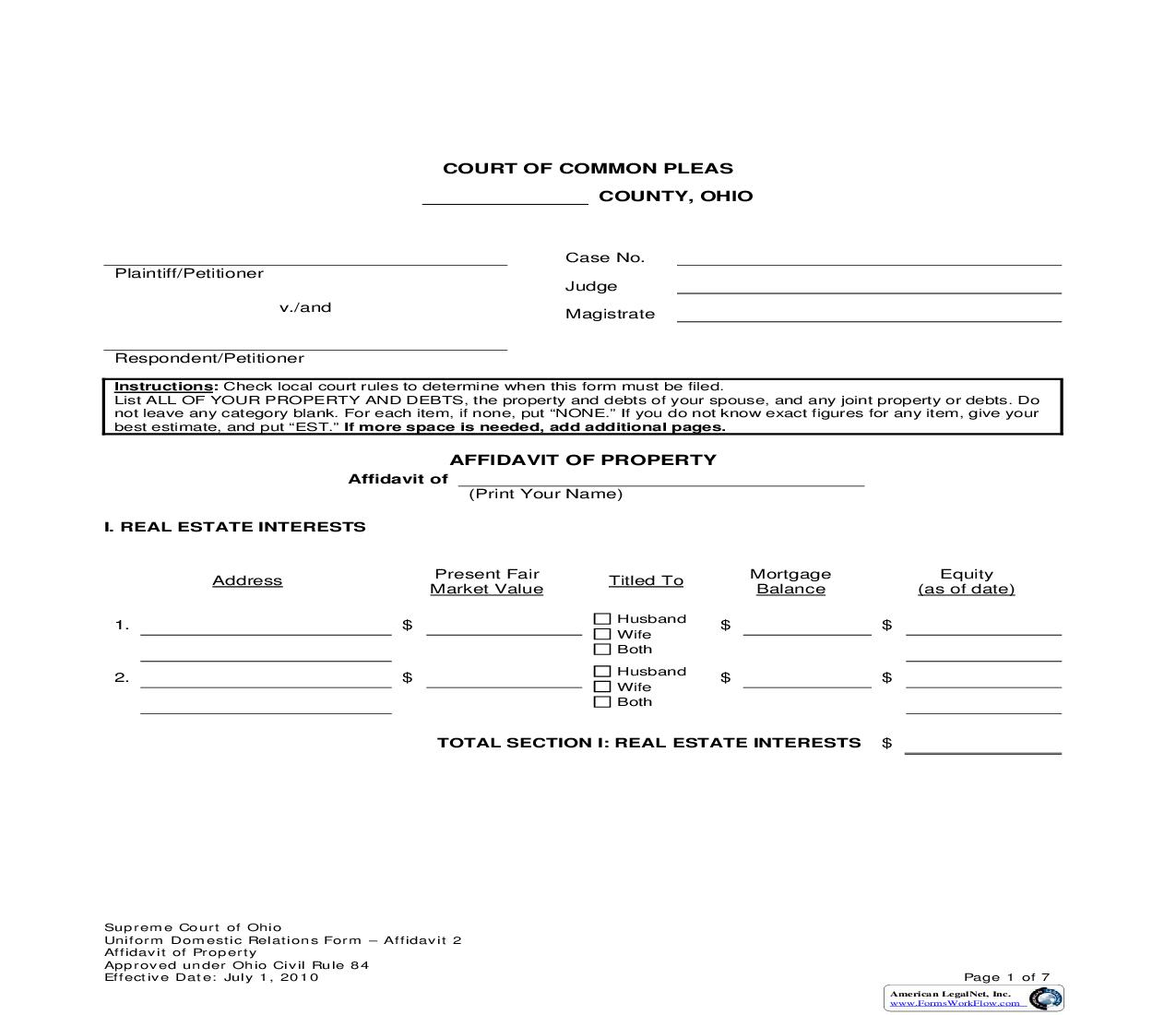 Affidavit Of Property | Pdf Fpdf Doc Docx | Ohio