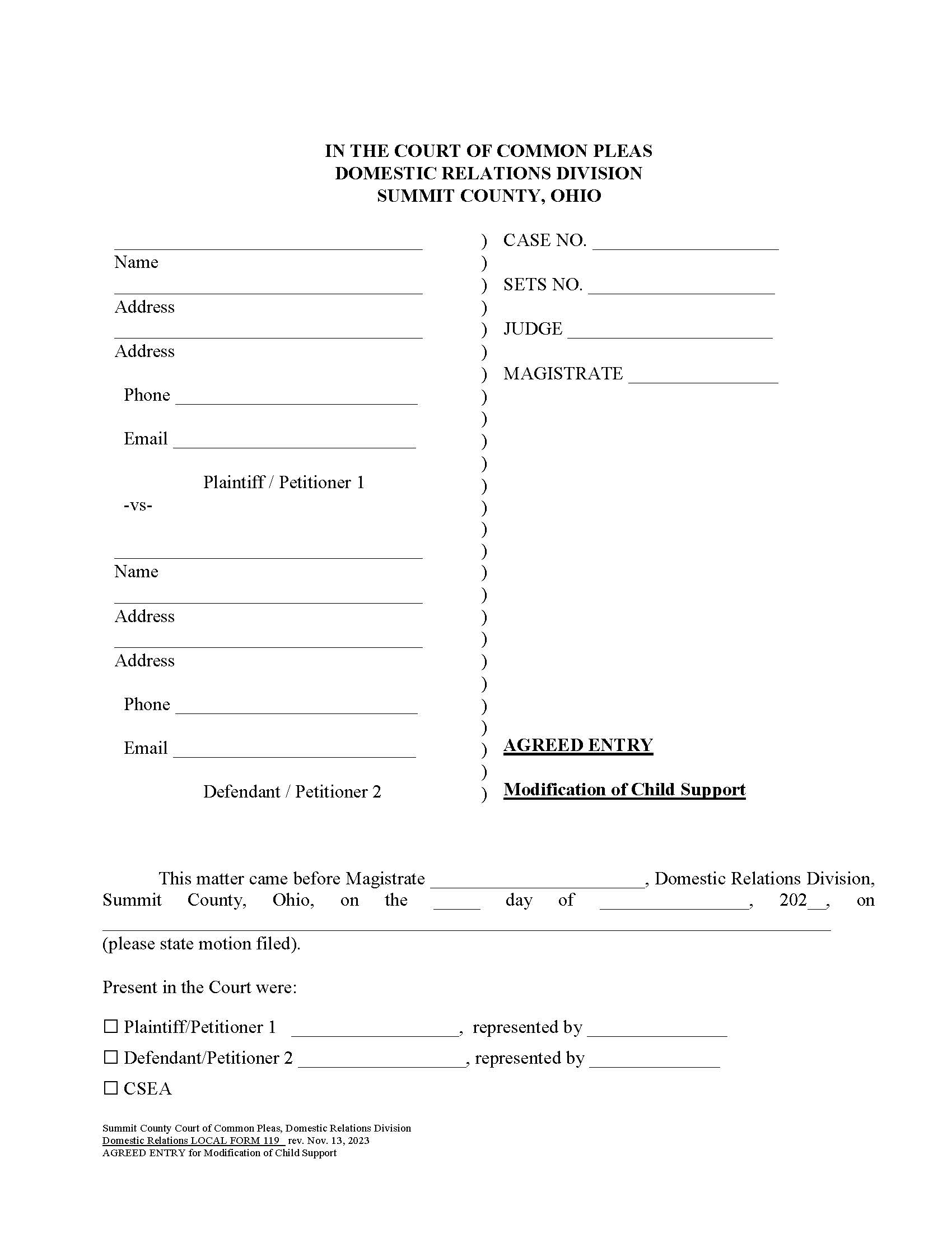Agreed Entry For Modification Of Child Support {119} | Pdf Fpdf Doc Docx | Ohio