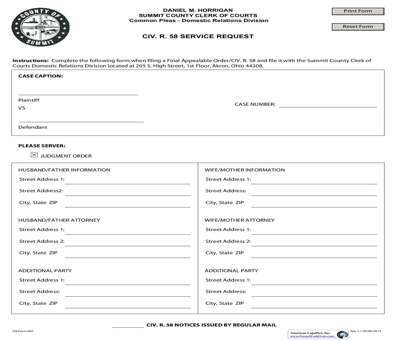 CIV R 58 Service Request | Pdf Fpdf Doc Docx | Ohio