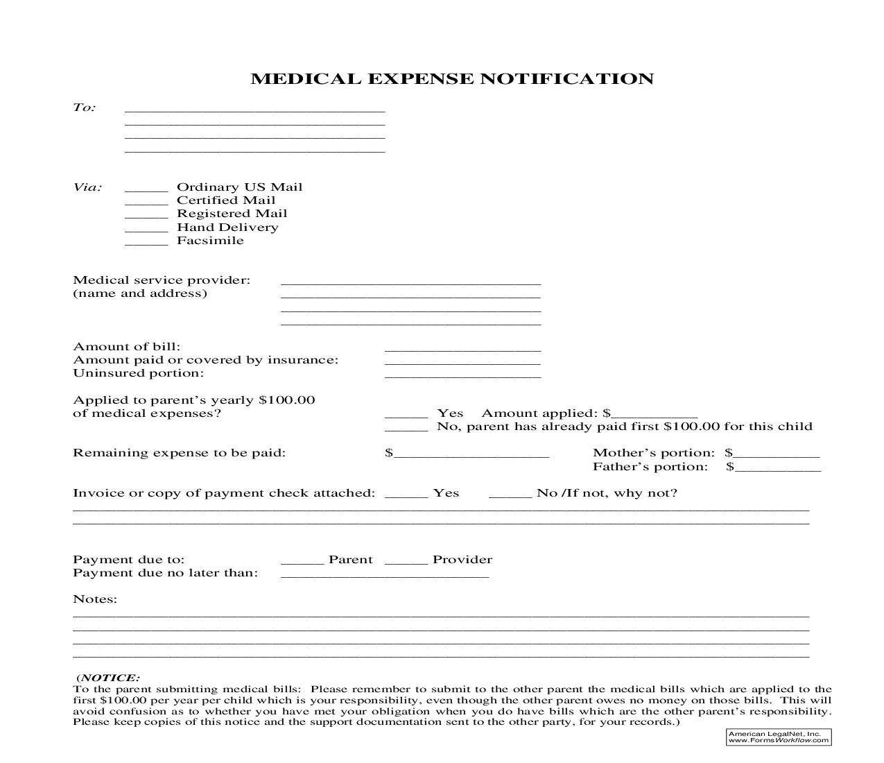 Medical Expense Notification | Pdf Fpdf Doc Docx | Ohio