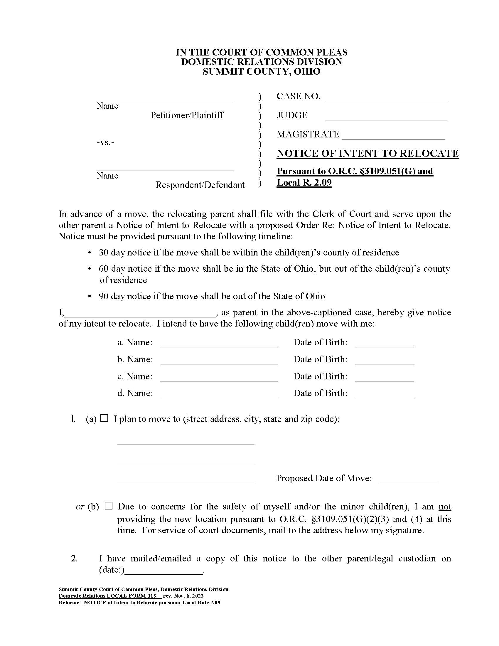 Notice Of Intent To Relocate {115} | Pdf Fpdf Doc Docx | Ohio