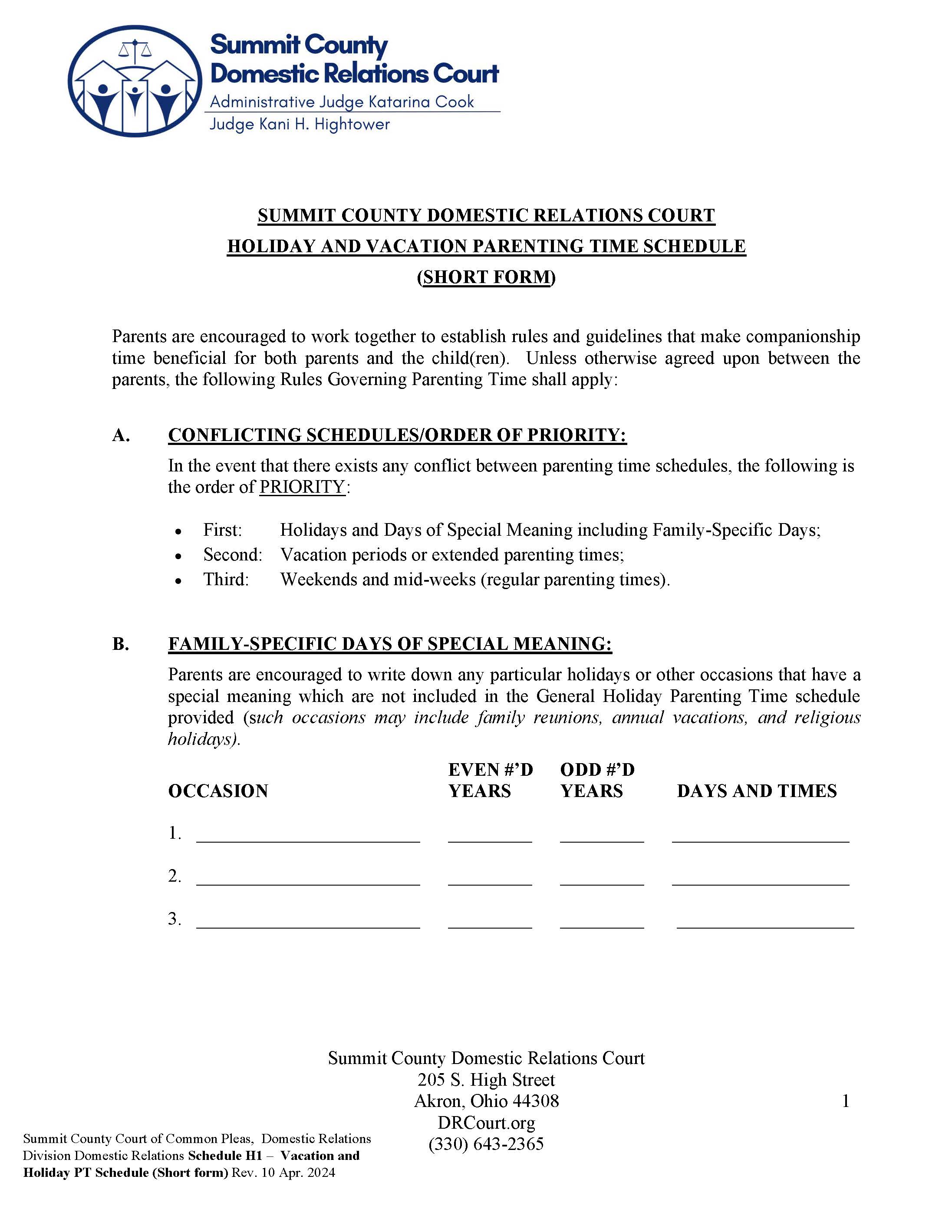 Parenting Time Schedule | Pdf Fpdf Docx | Ohio