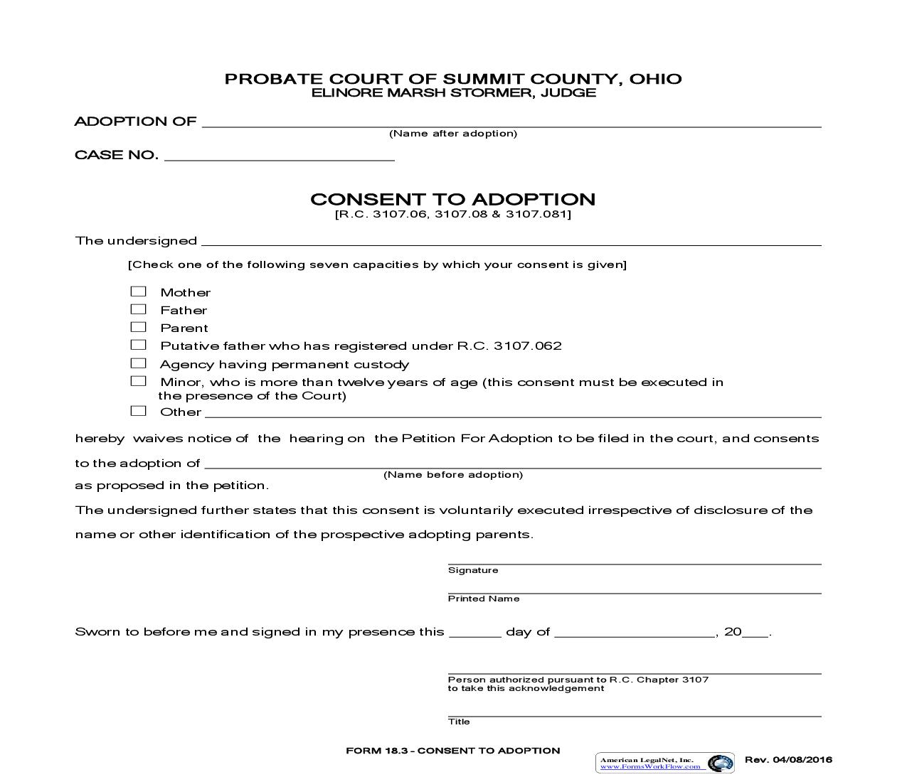 Consent To Adoption {18.3} | Pdf Fpdf Doc Docx | Ohio