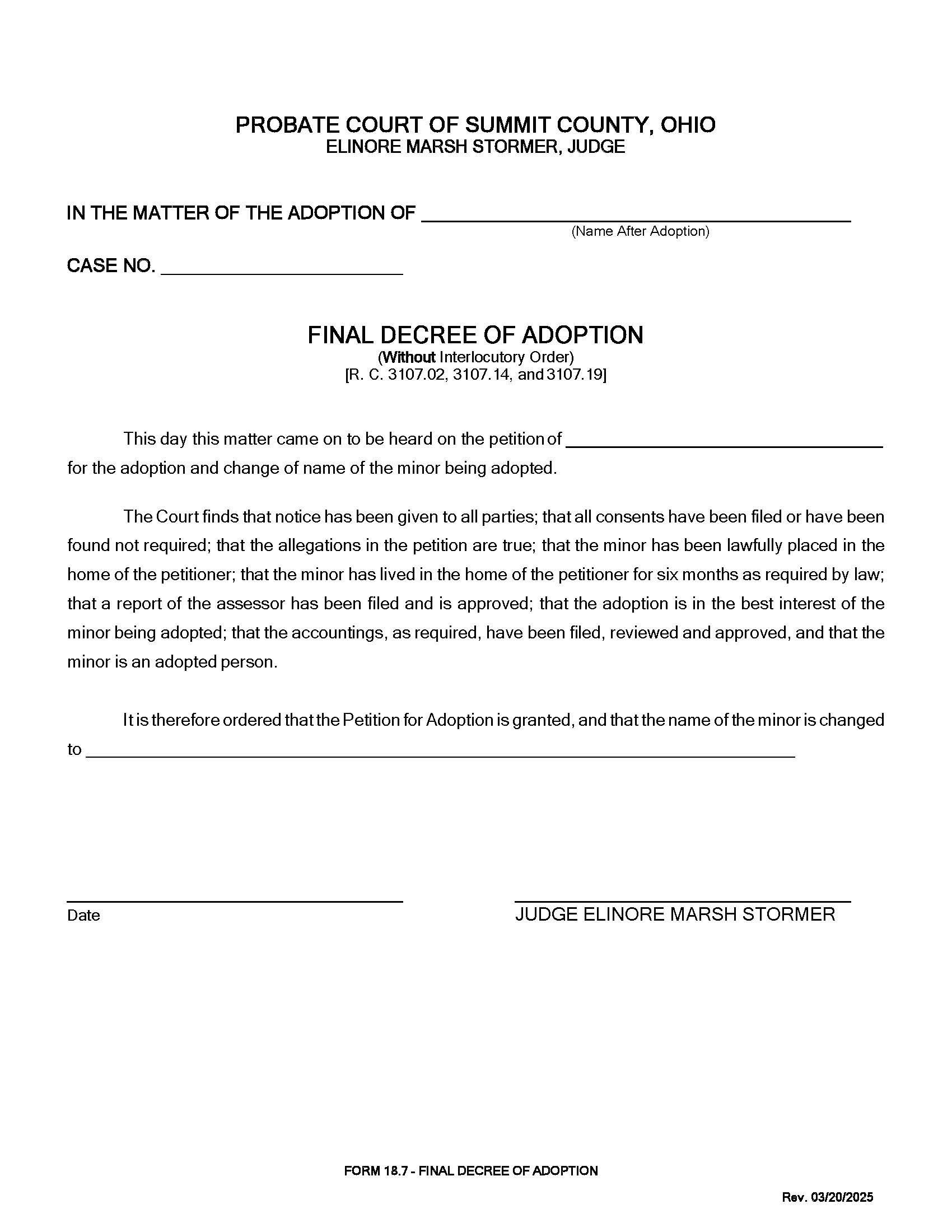 Final Decree Of Adoption {18.7} | Pdf Fpdf Doc Docx | Ohio