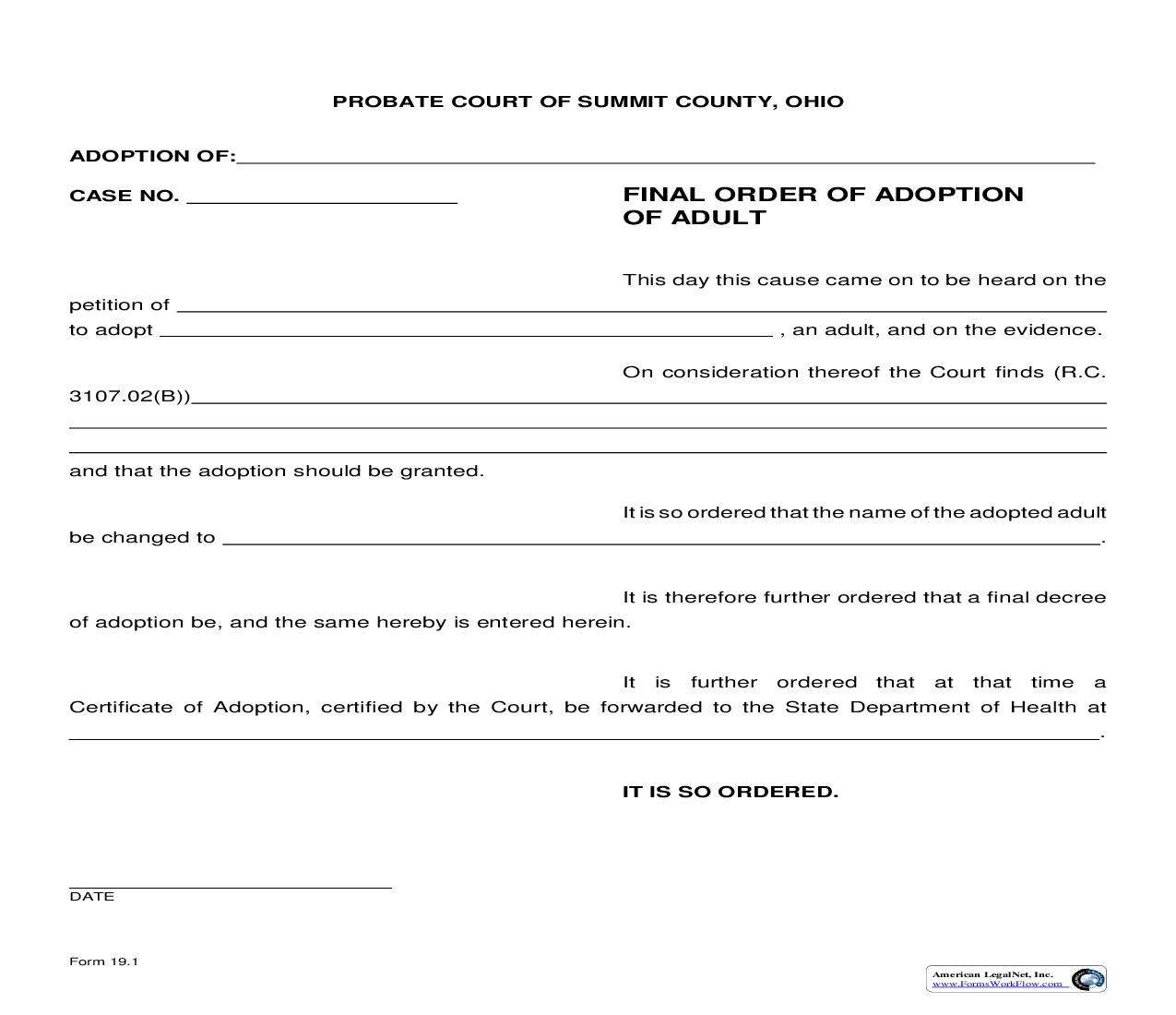 Final Order Of Adoption Of Adult {19.1} | Pdf Fpdf Doc Docx | Ohio