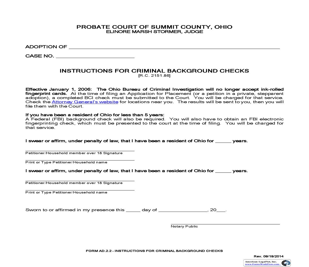 Instructions For Criminal Background Checks {AD-2.2} | Pdf Fpdf Doc Docx | Ohio