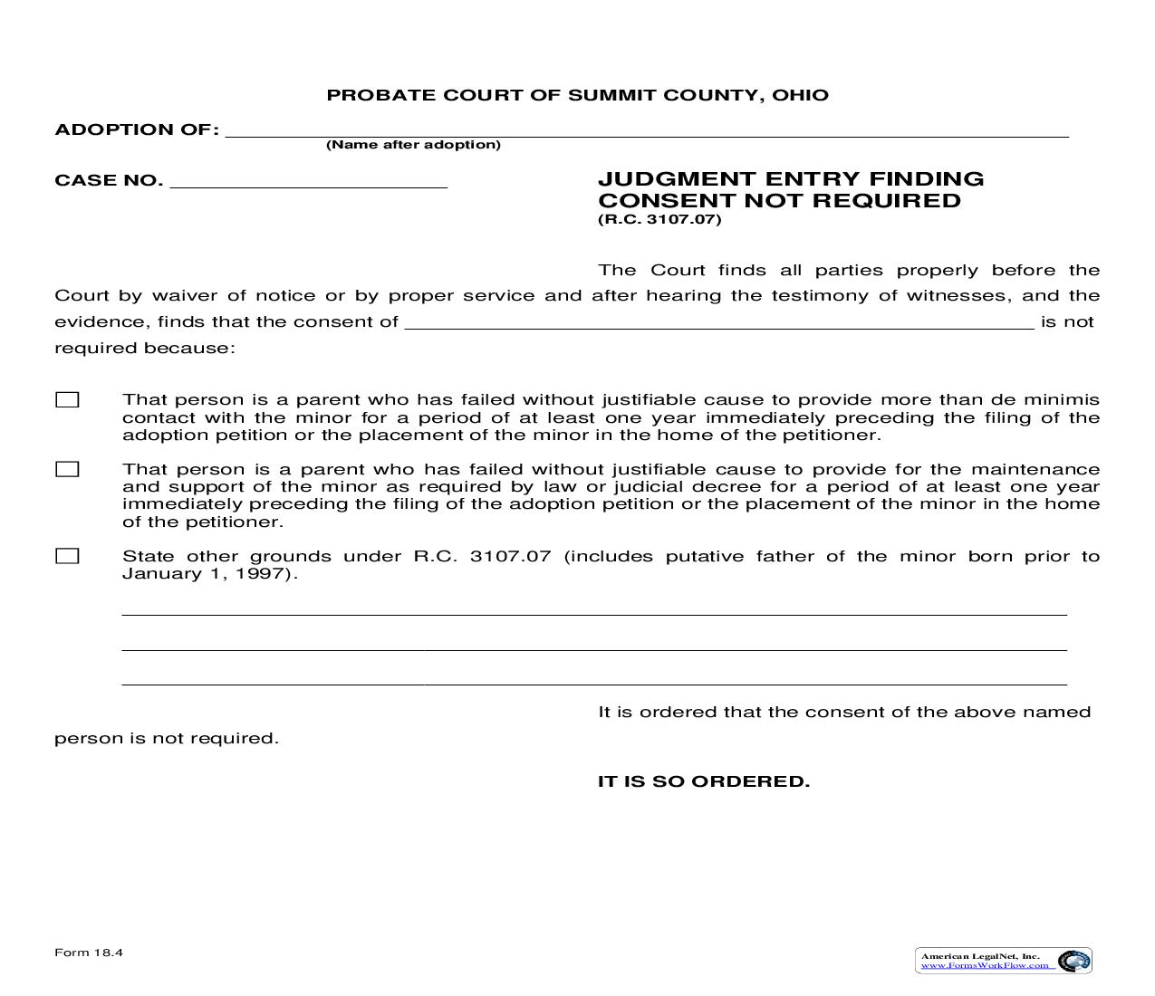 Judgment Entry Finding Consent Not Required {18.4} | Pdf Fpdf Doc Docx | Ohio