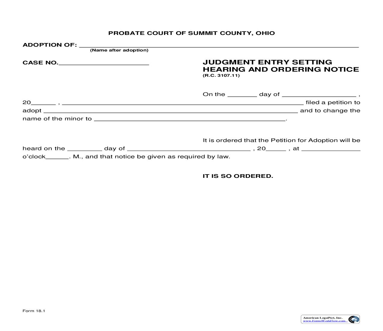 Judgment Entry Setting Hearing And Ordering Notice {18.1} | Pdf Fpdf Doc Docx | Ohio