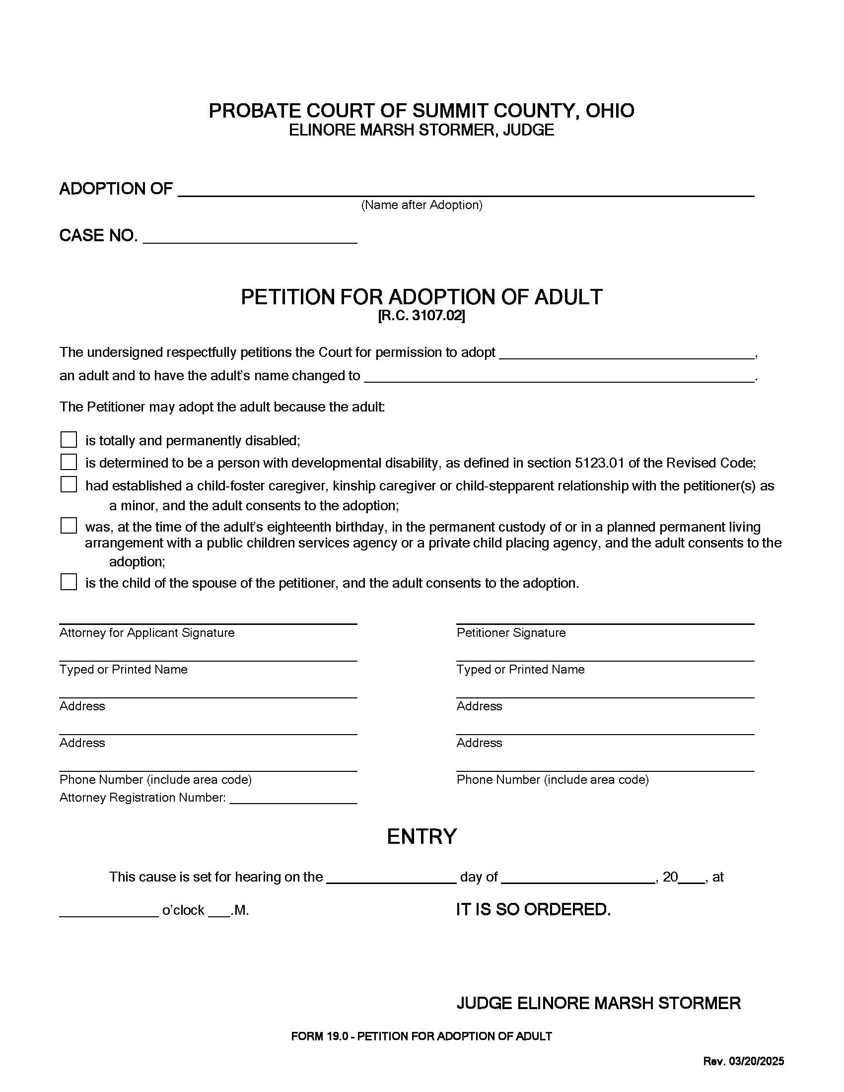 Petition For Adoption Of Adult {19.0} | Pdf Fpdf Doc Docx | Ohio