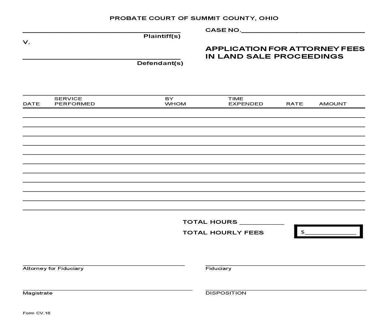 Application For Attorney Fees In Land Sale Proceedings {CV-16} | Pdf Fpdf Doc Docx | Ohio
