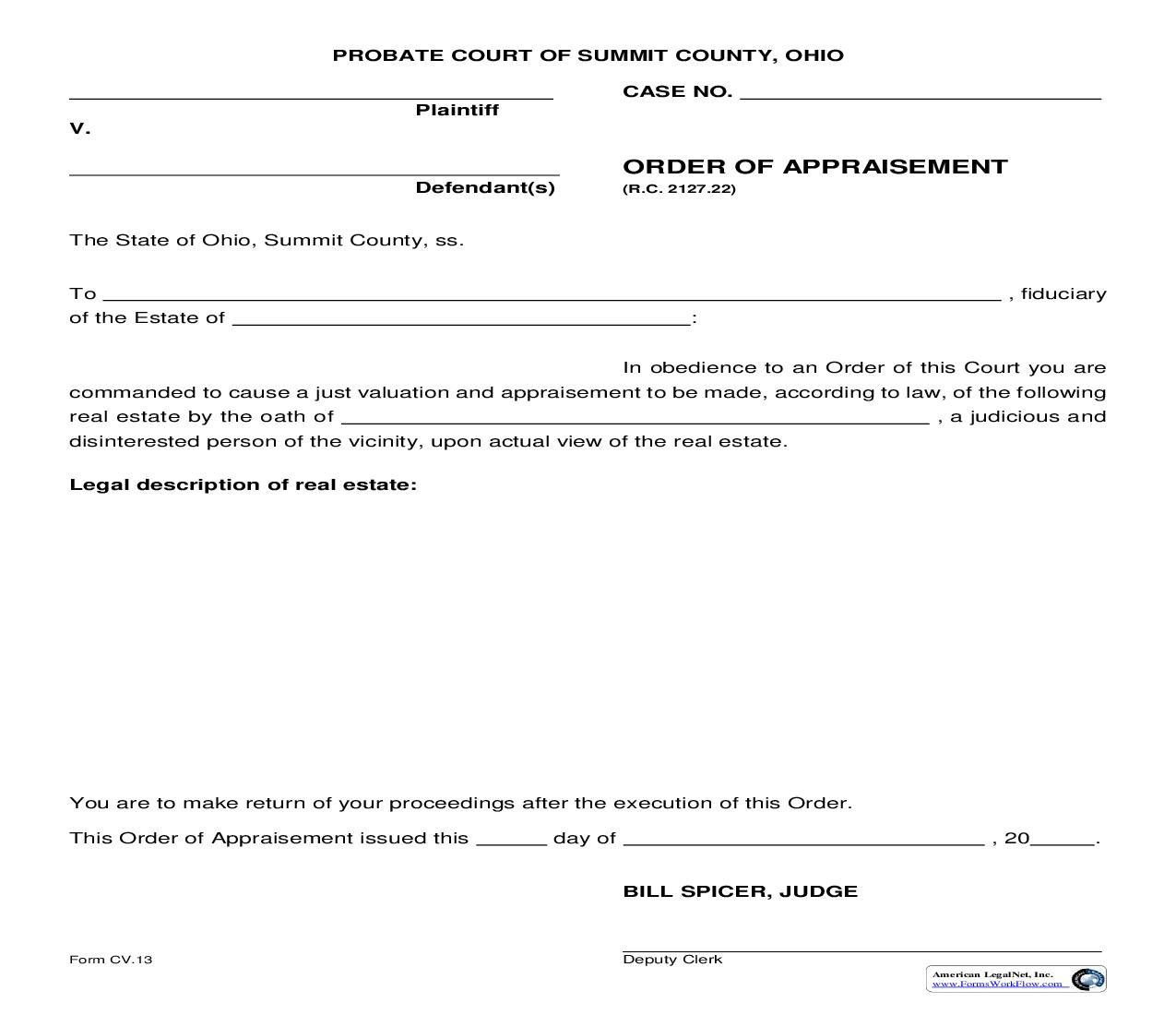 Order Of Appraisement {CV-13} | Pdf Fpdf Doc Docx | Ohio