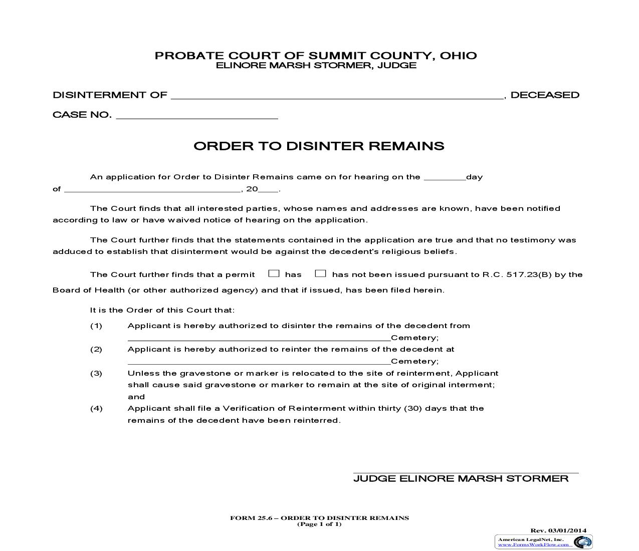 Order To Disinter Remains {25.6} | Pdf Fpdf Doc Docx | Ohio