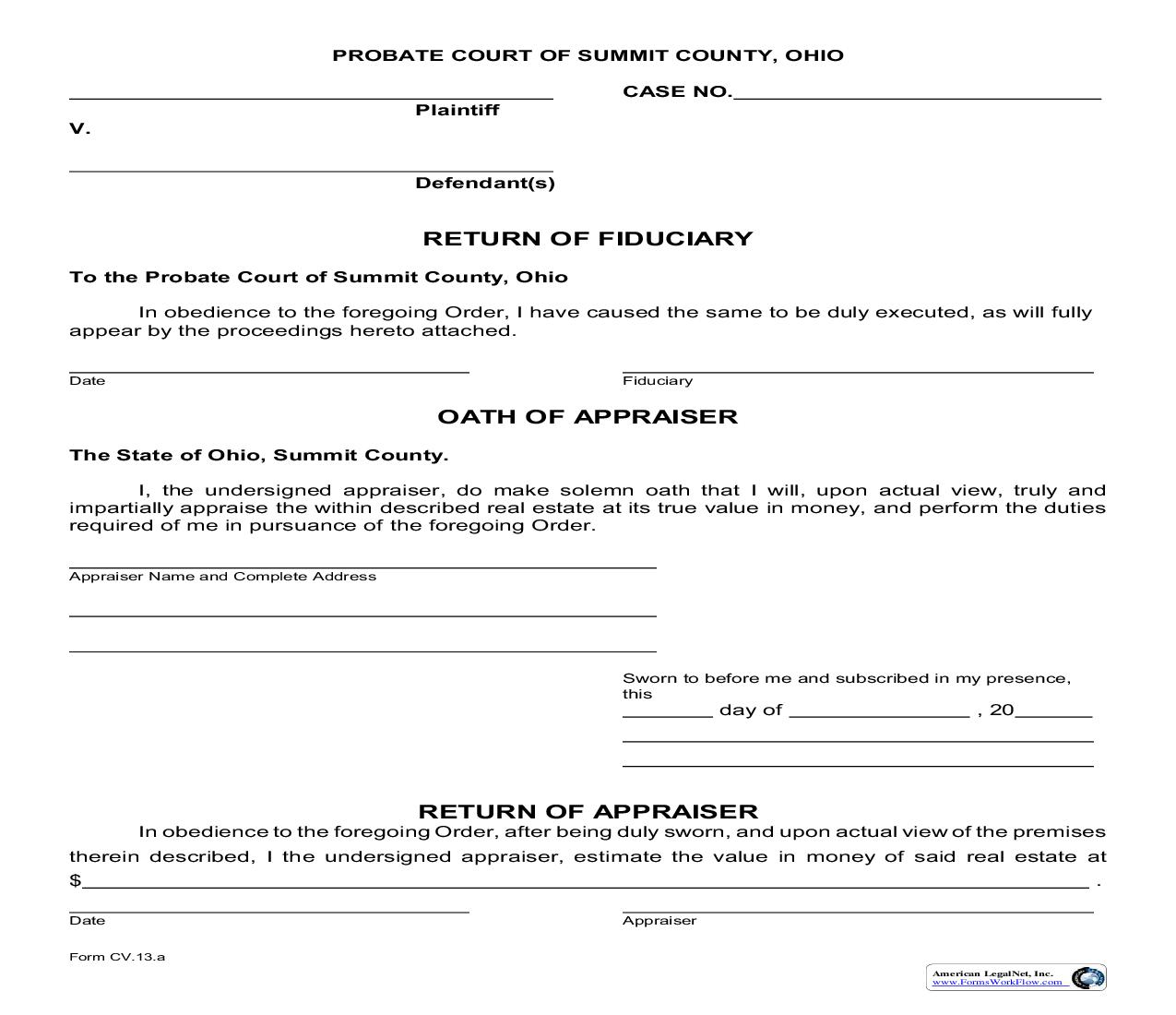 Return Of Fiduciary {CV-13a} | Pdf Fpdf Doc Docx | Ohio