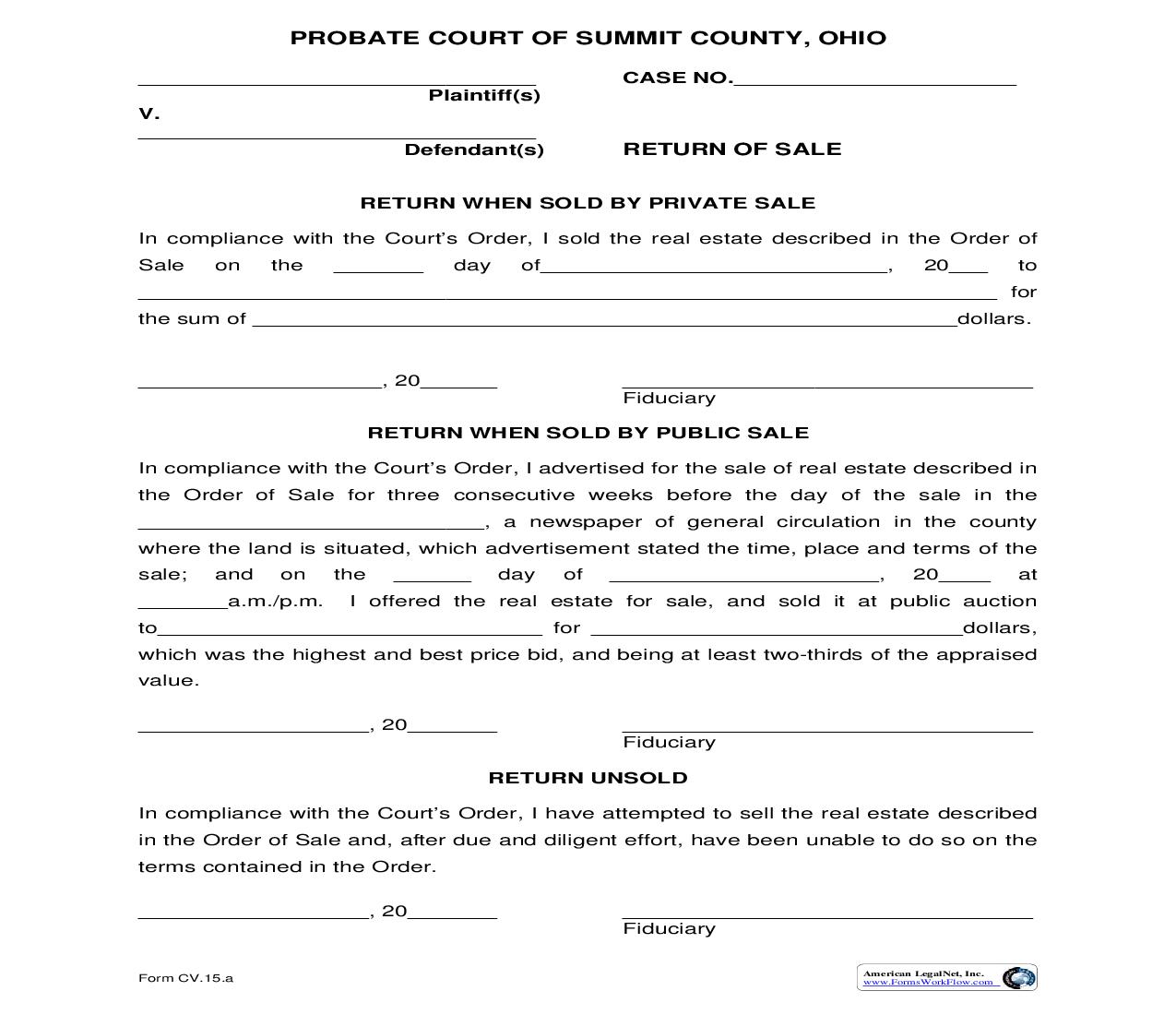 Return When Sold By Private Sale {CV-15a} | Pdf Fpdf Doc Docx | Ohio