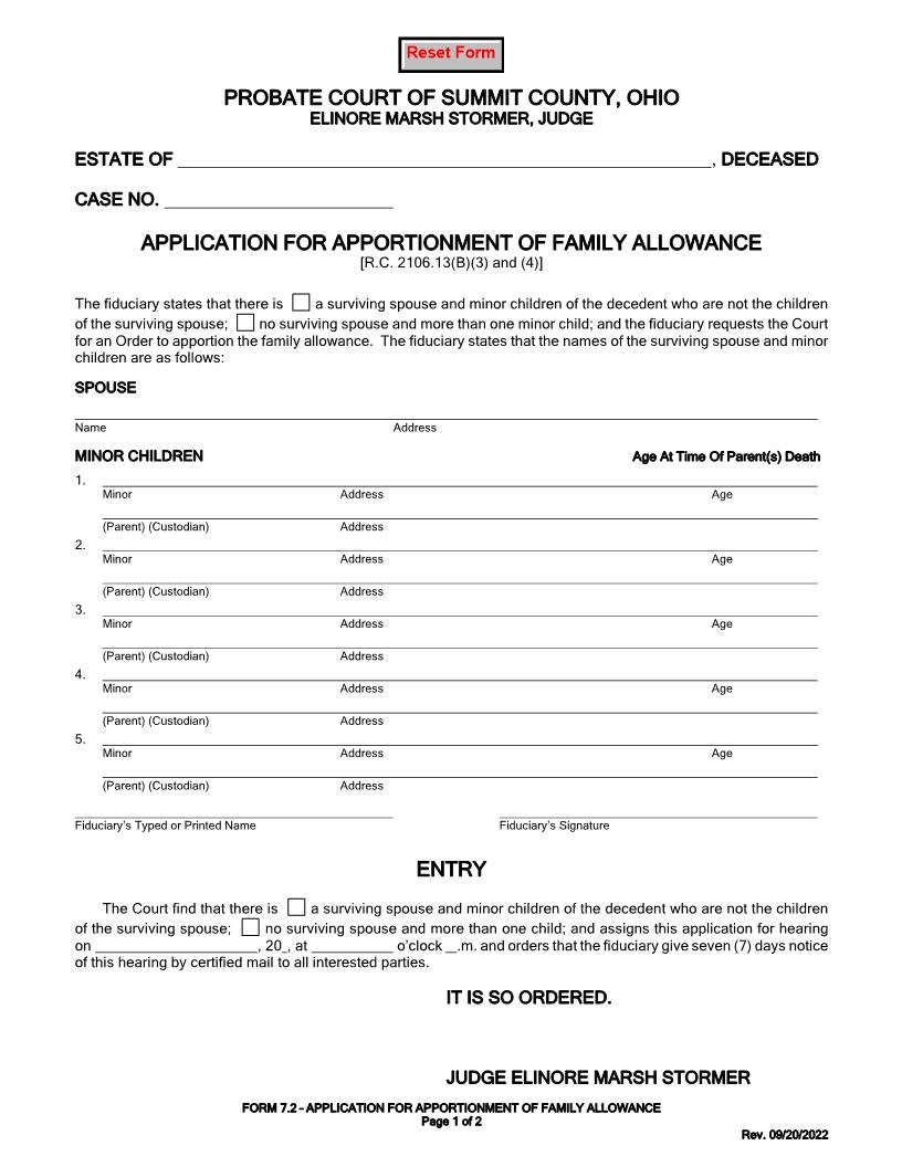 Application For Apportionment Of Family Allowance {7.2} | Pdf Fpdf Doc Docx | Ohio