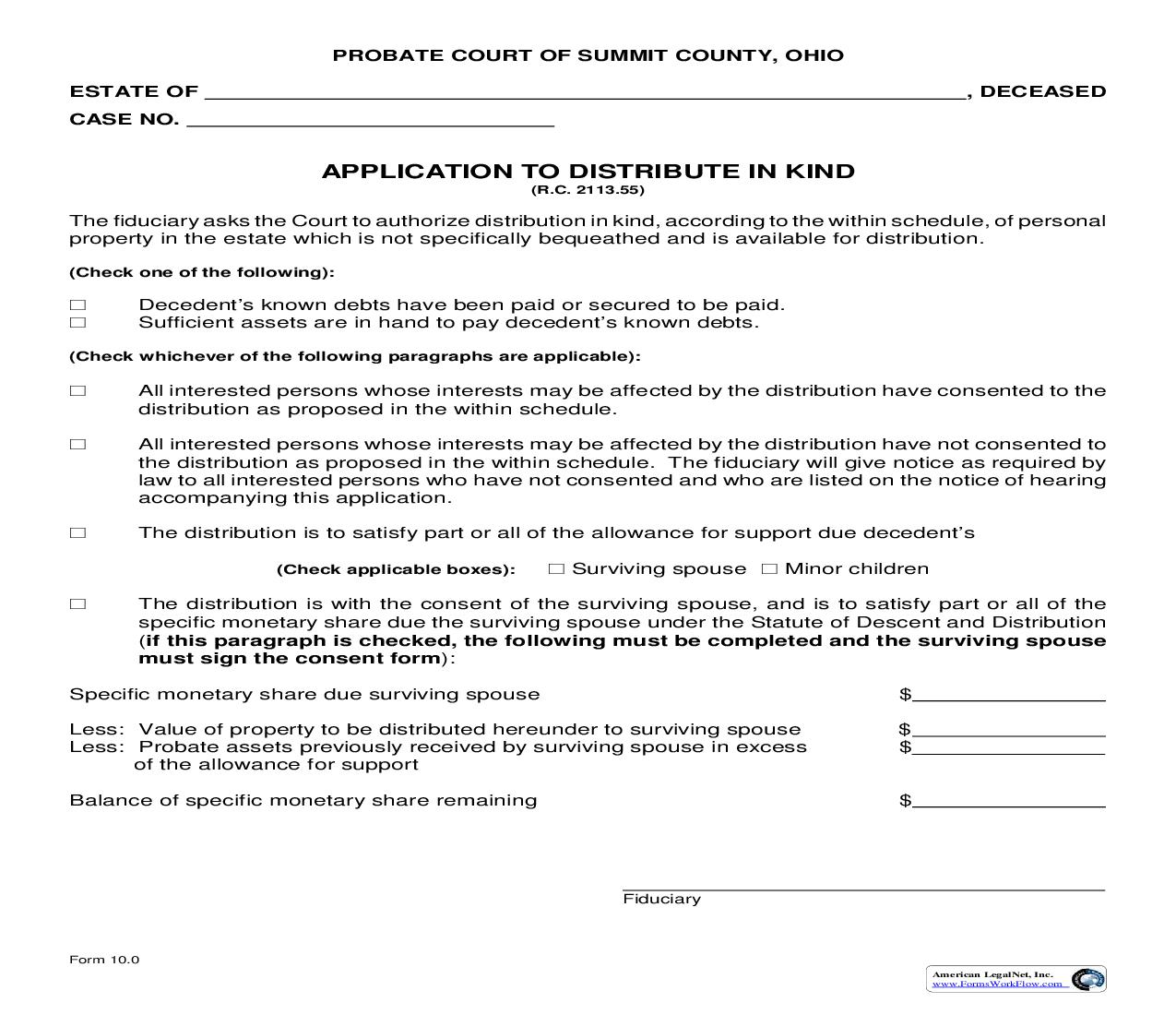 Application To Distribute In Kind {10.0} | Pdf Fpdf Doc Docx | Ohio