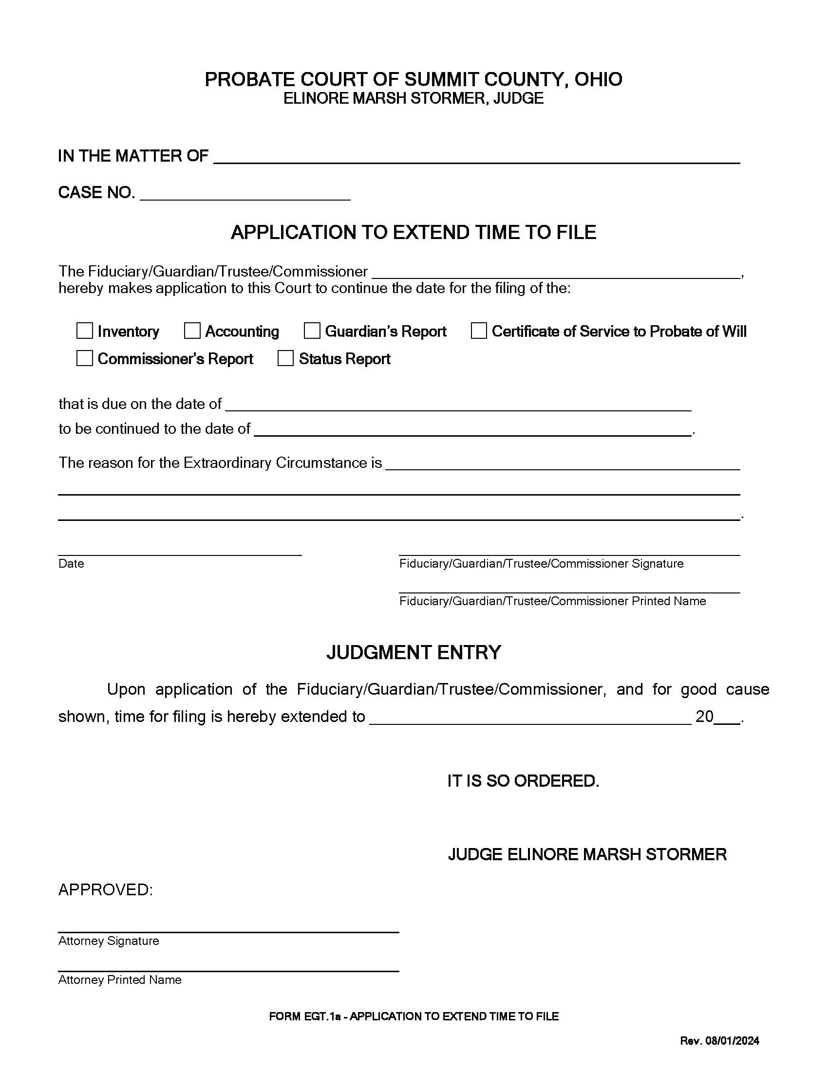 Application To Extend Time To File {EGT-1a} | Pdf Fpdf Doc Docx | Ohio