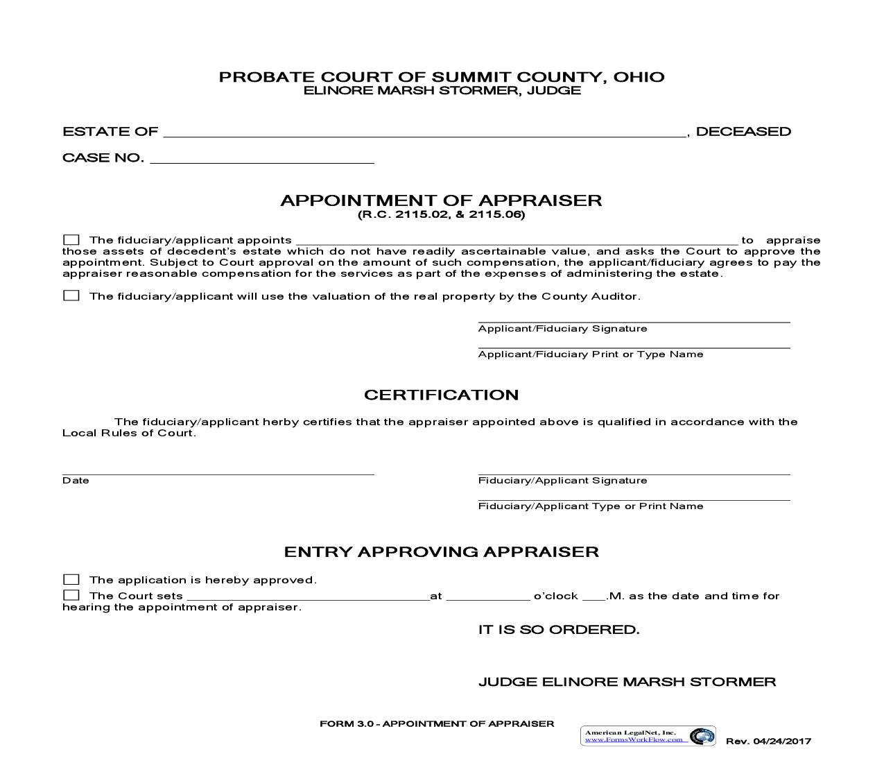 Appointment Of Appraiser {3.0} | Pdf Fpdf Doc Docx | Ohio