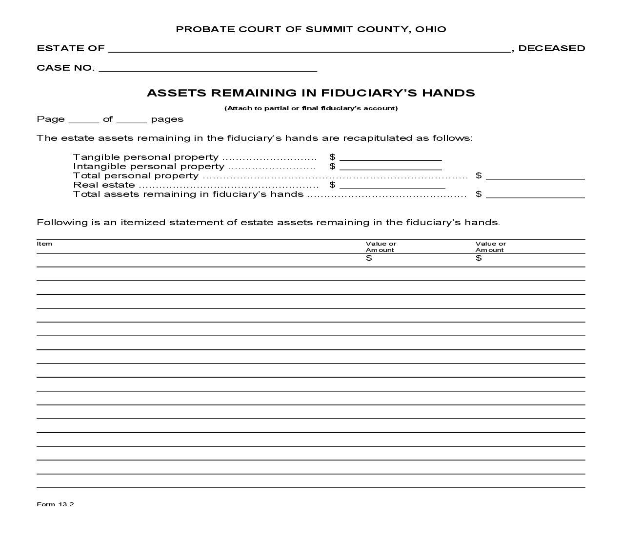 Assets Remaining In Fiduciarys Hands {13.2} | Pdf Fpdf Doc Docx | Ohio