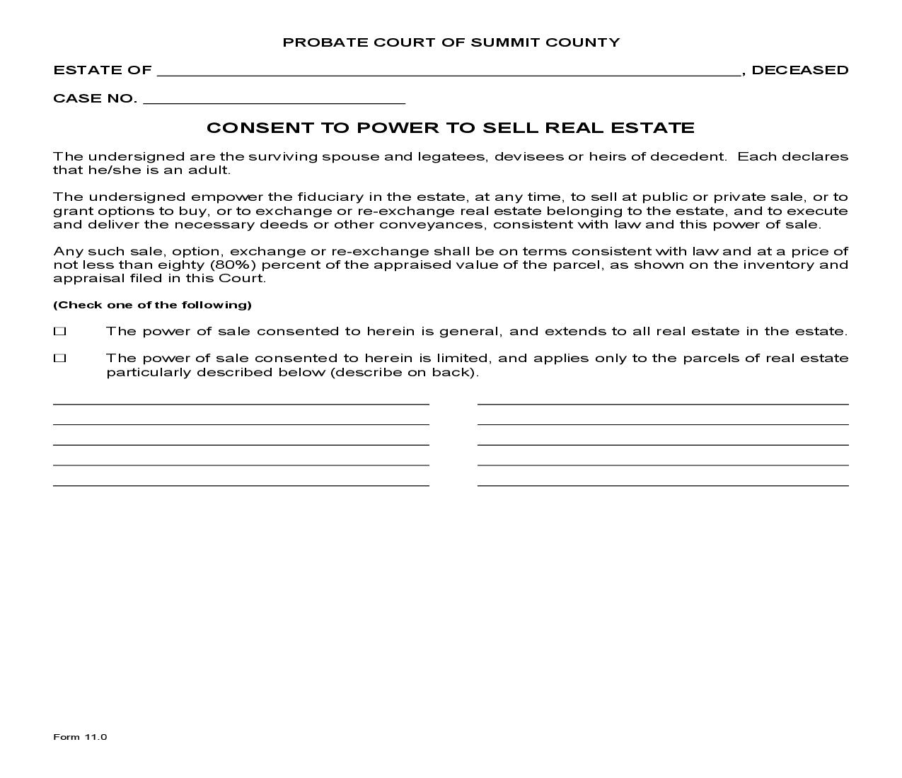 Consent To Power To Sell Real Estate {11.0} | Pdf Fpdf Doc Docx | Ohio