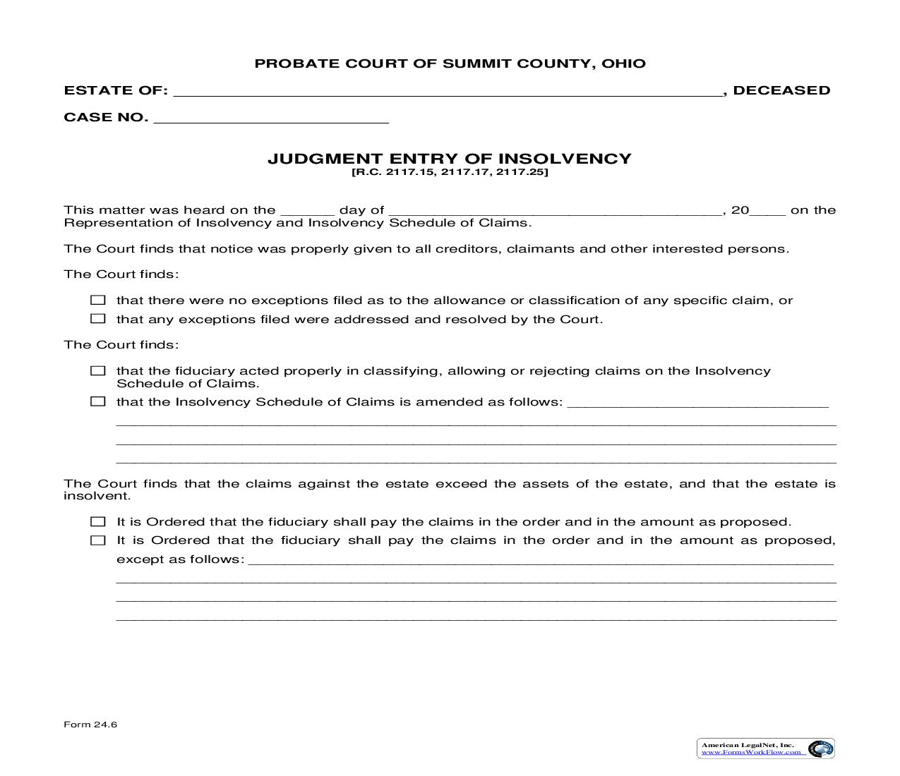 Judgment Entry Of Insolvency {24.6} | Pdf Fpdf Doc Docx | Ohio