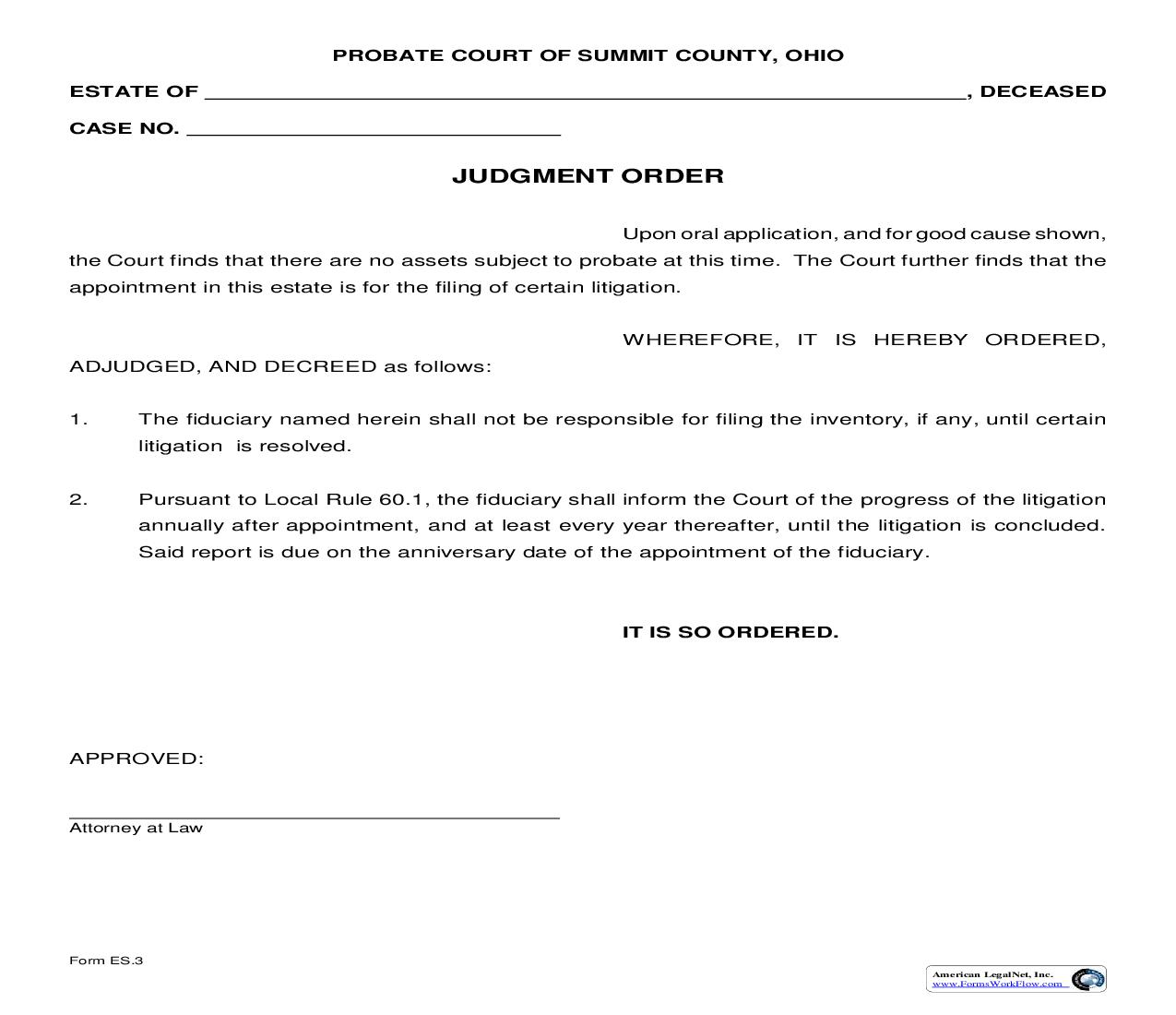 Judgment Order Litigation {ES-3} (2) | Pdf Fpdf Doc Docx | Ohio
