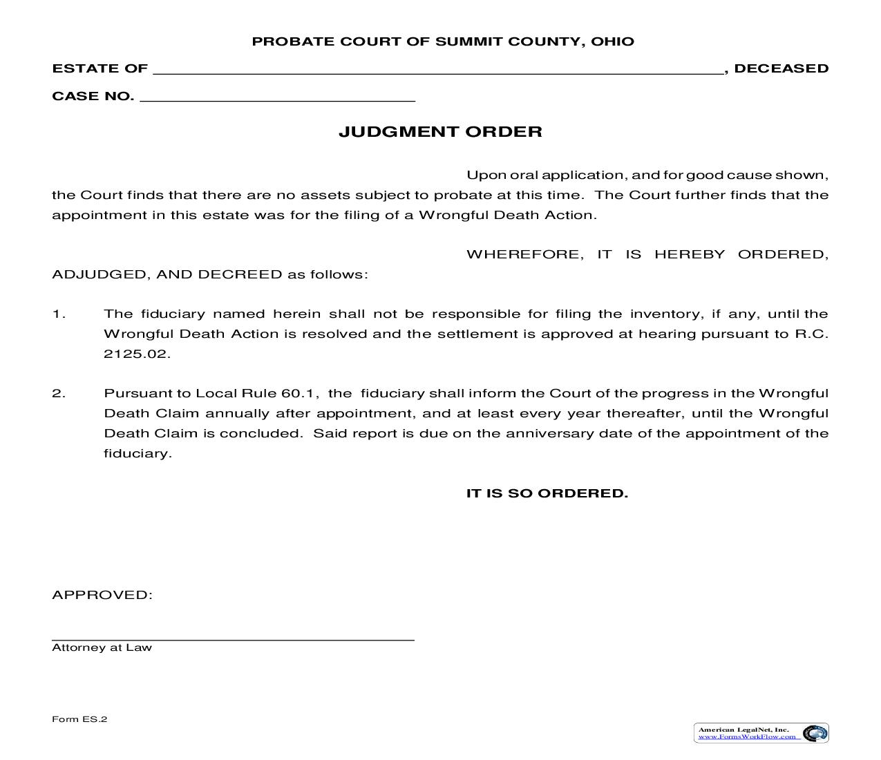 Judgment Order Wrongful Death {ES-2} (2) | Pdf Fpdf Doc Docx | Ohio