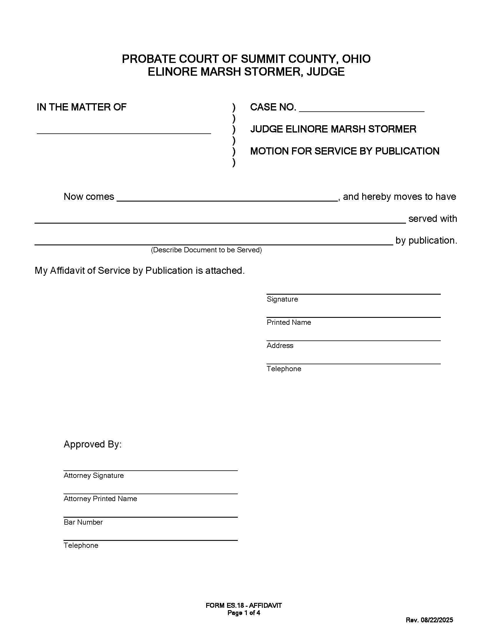 Motion For Service By Publication {ES-18} | Pdf Fpdf Doc Docx | Ohio